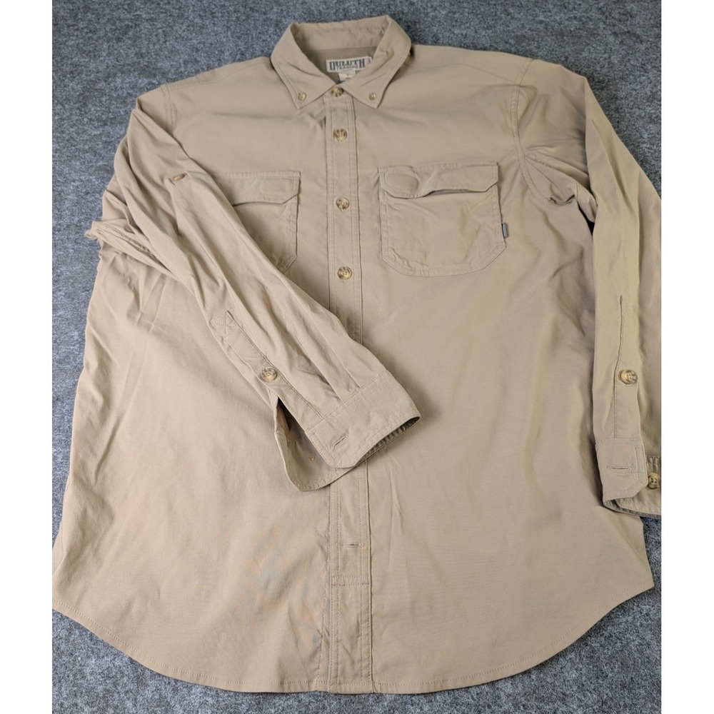 Duluth Trading Co Long Sleeve Button Down Work Shirt‎ Khaki Men's L Lined EUC